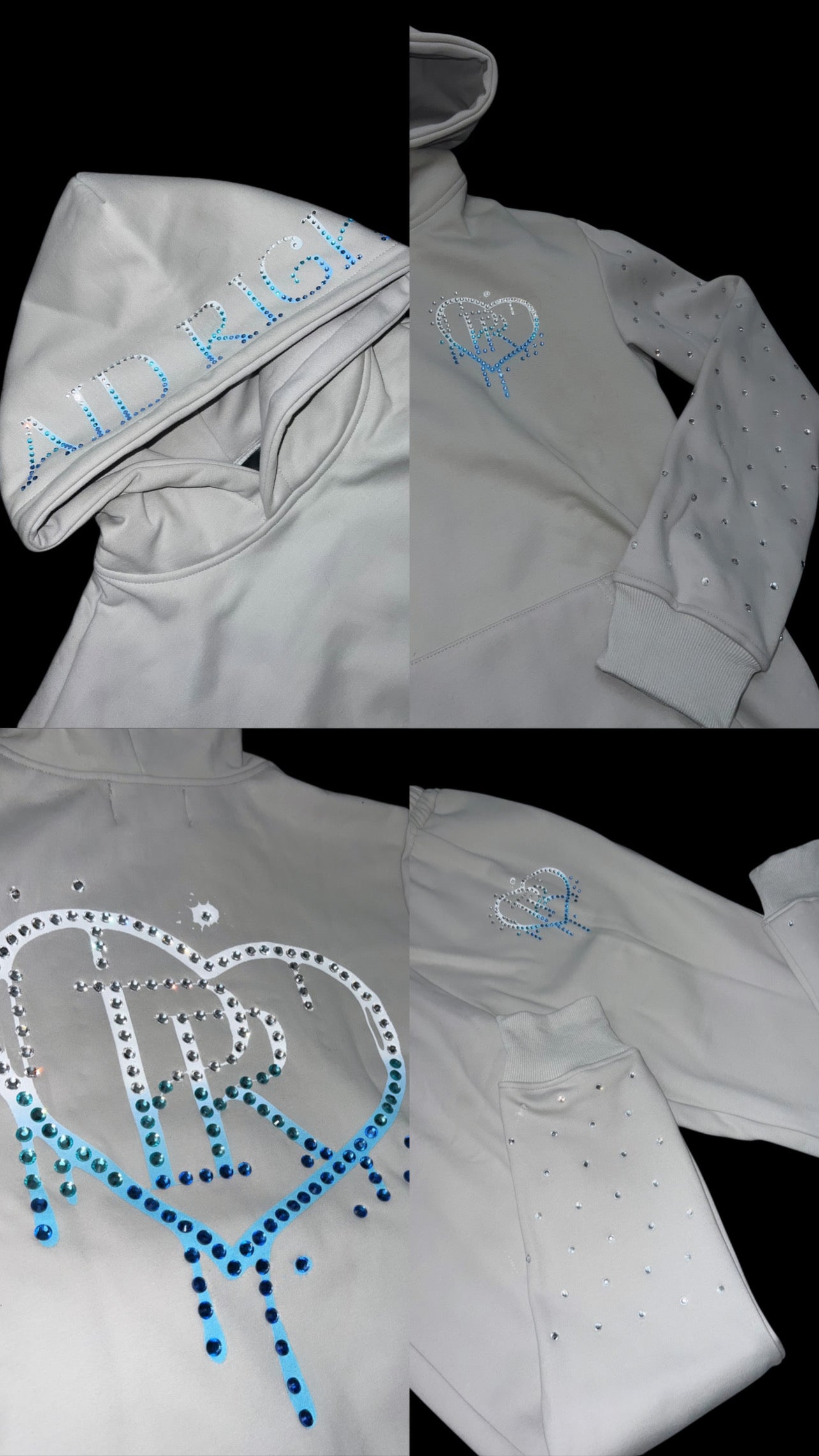 Grey x Blue/White Rhinestone Diamonds Tracksuit Set