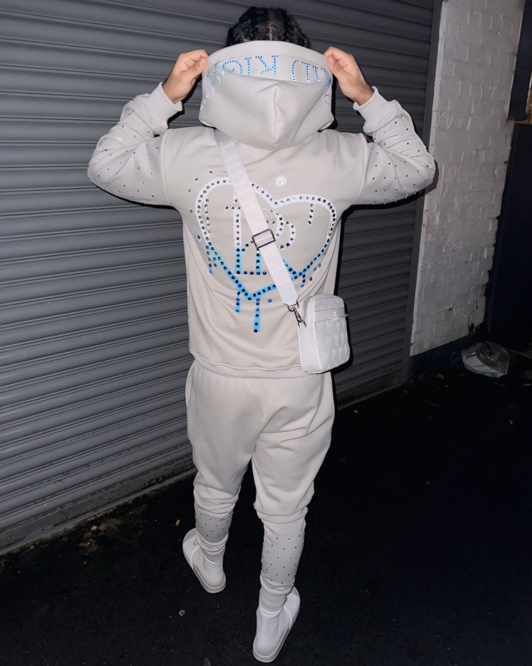 Grey x Blue/White Rhinestone Diamonds Tracksuit Set