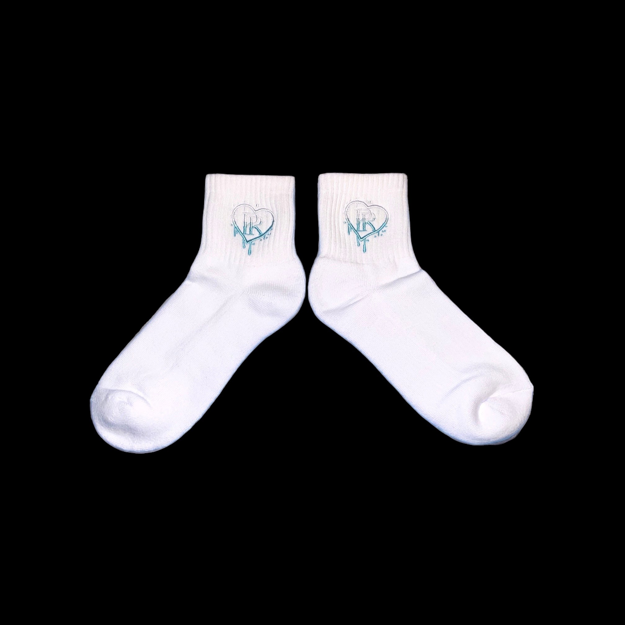 PR White HD Embroidered Low Crew Socks